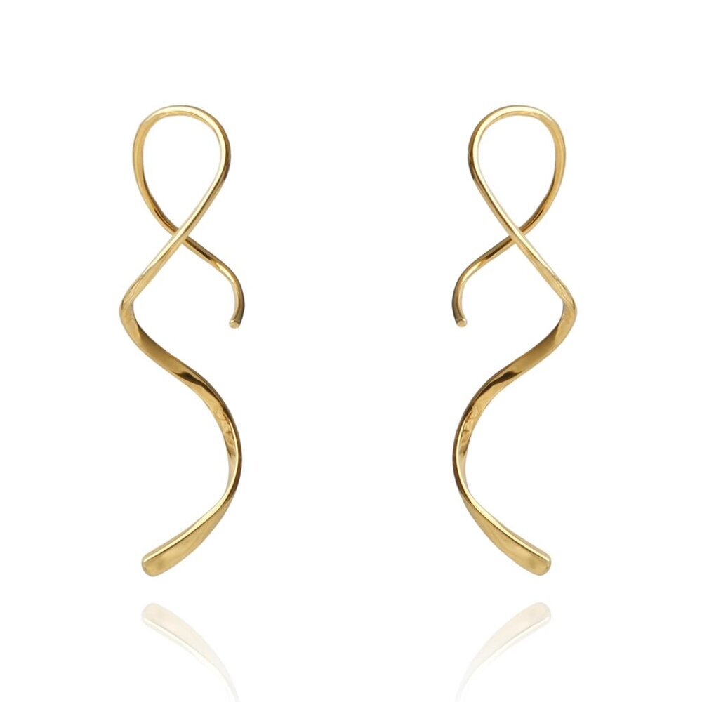 Sterling Silver Spiral Threader Earrings Drop Dangling Handmade Curved Pull Thro